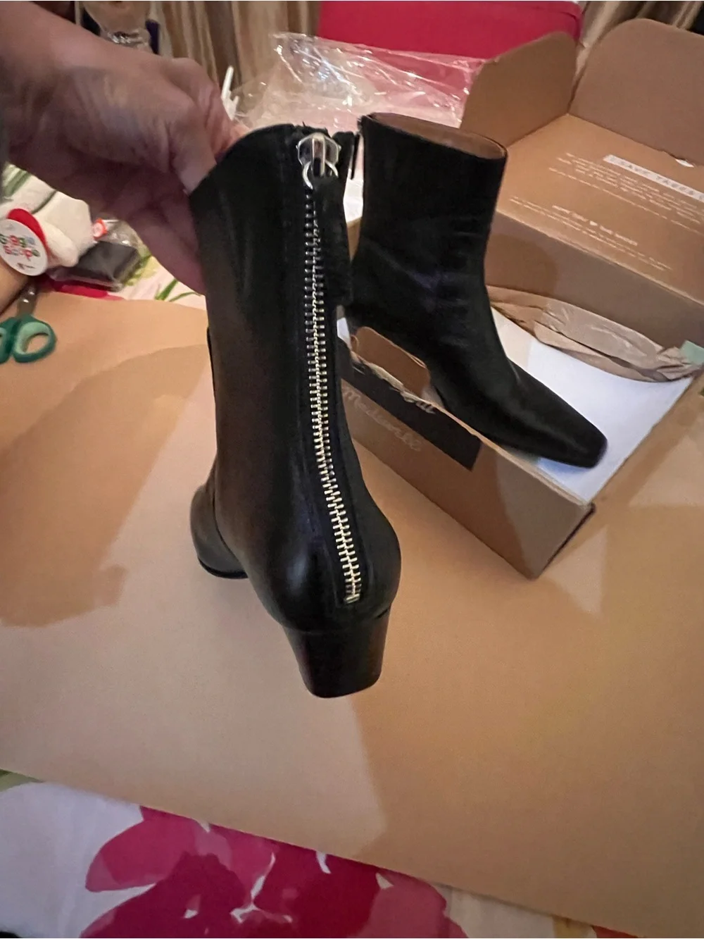 Madewell Black Leather Square-Toe Ankle Booties - Picture 3 of 8